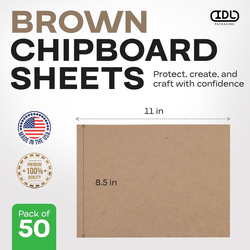 IDL Packaging Chipboard Sheets 8.5" x 11", Pack of 50 - USA-Made Cardboard Sheets for Scrapbooking, Framing - Heavy-Duty 0.022" Thickness Brown Cardstock - Chip Board Pads for Crafts, DIY Projects by - Image 2